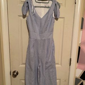 Blue and white striped jumpsuit